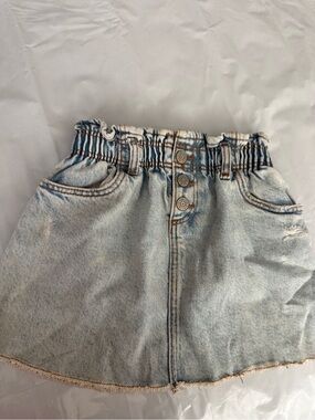 Zara Light Blue Denim Skirt with Paperbag Waist